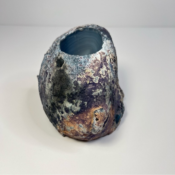 Blue Grey Agate Geode Candle Holder Half Polished Home Decor Gemstone Rock - Picture 4 of 13
